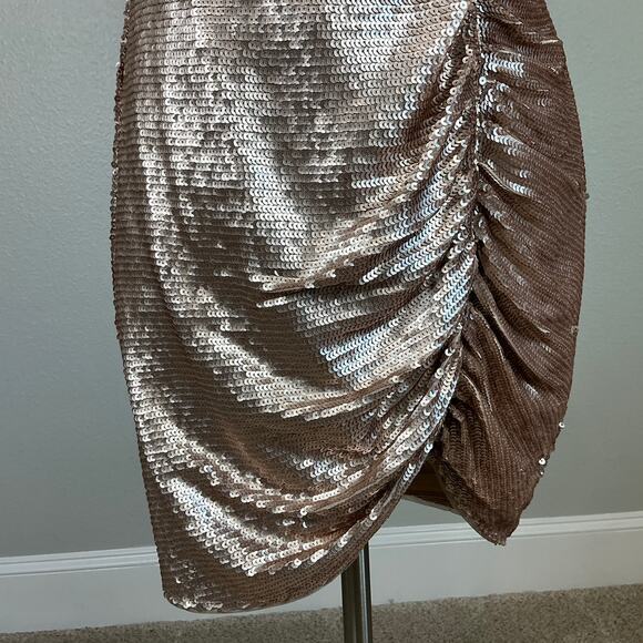 Aidan Mattox Gold Sequined Cocktail Dress Size 8 Short Sleeve Mini Sheath - Picture 9 of 14